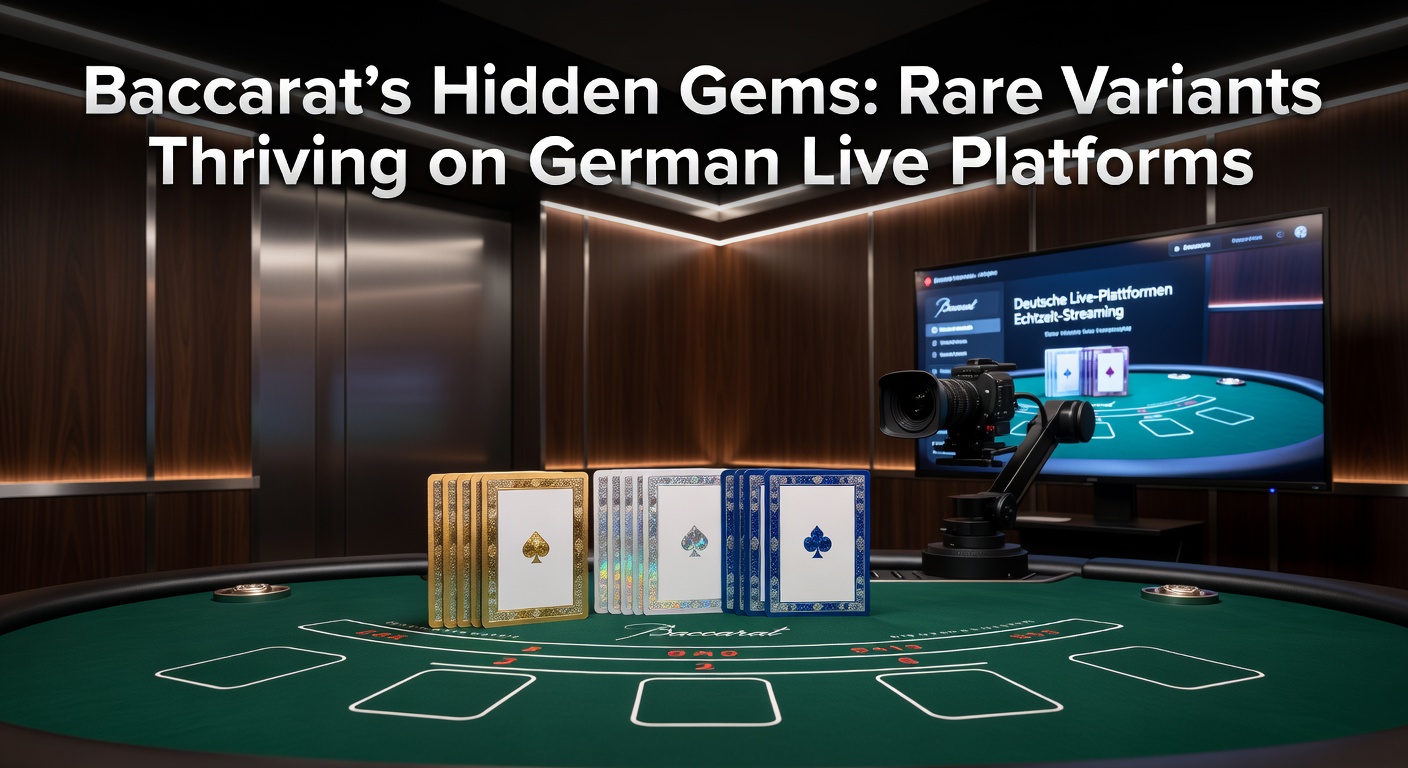 Live-Tisch mit einer seltenen Baccarat-Variante auf einer deutschen Plattform, beleuchtet von dramatischen Lichtern und konzentrierten Spielern
