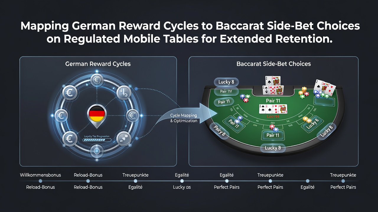 Mobile Baccarat-Oberfläche mit Side-Bet-Auswahl und Belohnungsfortschritt